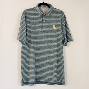 johnnie-O Green Embroidered Baylor University BU Bears Striped Polo Shirt‎ Large